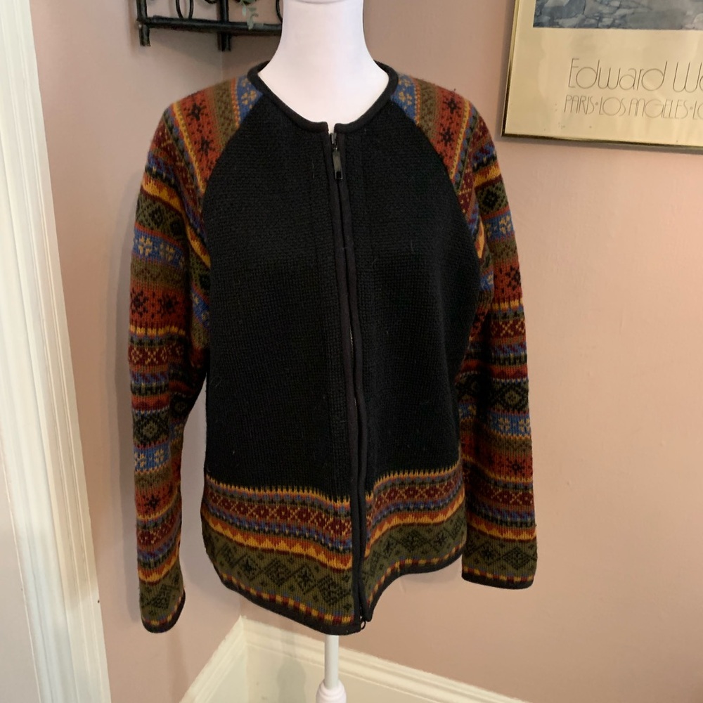 Kootenay Zip up Cardigan Large Scandi Girl Coastal Cowgirl 100% wool
